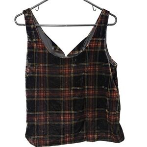 J.Crew Velvet Plaid‎ Tank Top Womens 8 Black Red Sleeveless V Neck Style K2521